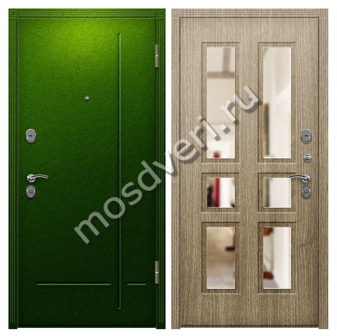Уличная входная дверь с зеркалом порошковое напыление и МДФ - купить от производителя Мосдвери Уличная входная дверь с зеркалом порошковое напыление и МДФ