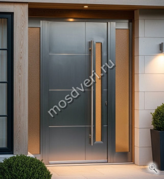 Дверь металлическая входная большая серая со стеклом - купить от производителя Мосдвери Дверь металлическая входная большая серая со стеклом