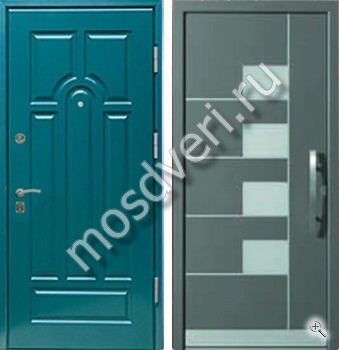 Входная голубая дверь в квартиру с зеркалом и МДФ - купить от производителя Мосдвери Входная голубая дверь в квартиру с зеркалом и МДФ